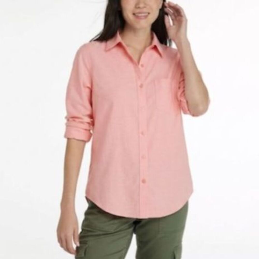 L.L. Bean Women's NWOT Coral Pink Wrinkle-Free Poplin LS Button Up Shirt Size S